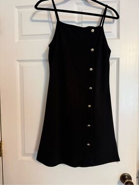 Black Button-Front Spaghetti Strap Mini Dress